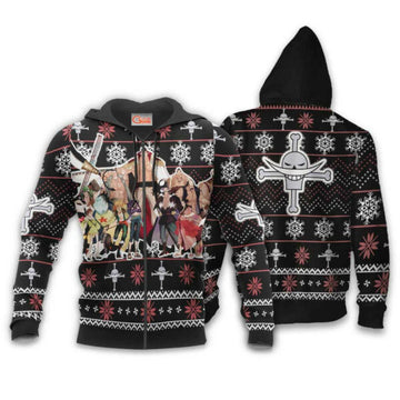 Whitebeard Pirates Ugly Christmas Sweater One Piece Anime 1k489 Fan Gift Stylist Unisex Cartoon Graphic Outfits Aop 3d Hoodie, Zip Hoodie 2117