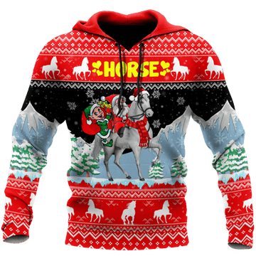 Horse Christmas Hoodie Santa Claus Elf Horse Christmas Red 3d Hoodie Zip Hoodie