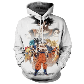 Goku Cartoon Dragon Ball Anime Manga White Over Print 3d Hoodie Zip Hoodie
