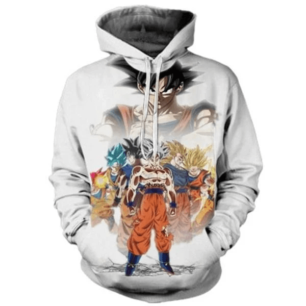 Goku Cartoon Dragon Ball Anime Manga White Over Print 3d Hoodie Zip Hoodie