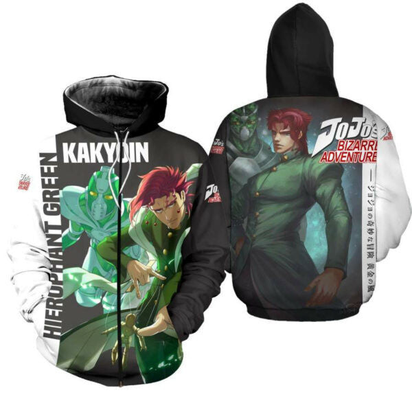 Kakyoin Hierophant Green Shirt Jojo Anime 2k882 Fan Gift Stylist Unisex Cartoon 3d Hoodie Zip Hoodie 750