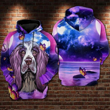 Cocker Spaniel Night Purple Over Print 3d Hoodie Zip Hoodie
