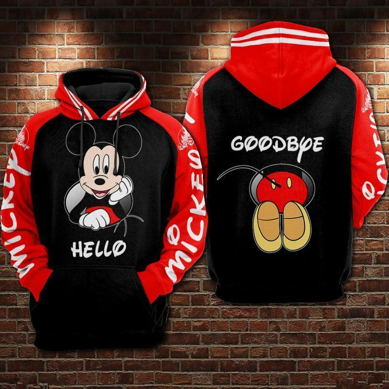 Mickey Hello And Goodbye Red And Black Over Print 3d Hoodie Zip Hoodie 340