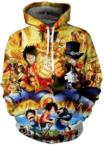 Lontse Anime One Piece 3d Printed Hoodie Luffy Ace Pullover Sweatshirt Hoodies