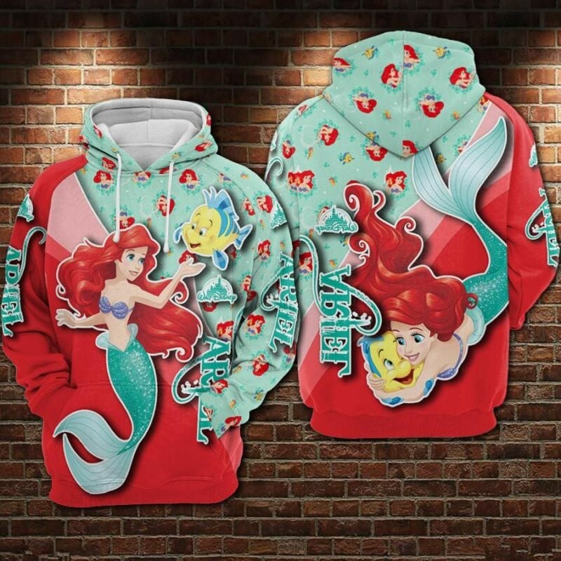 Ariel Cartoon The Little Marmaid Movies Disney Over Print 3d Hoodie Zip Hoodie