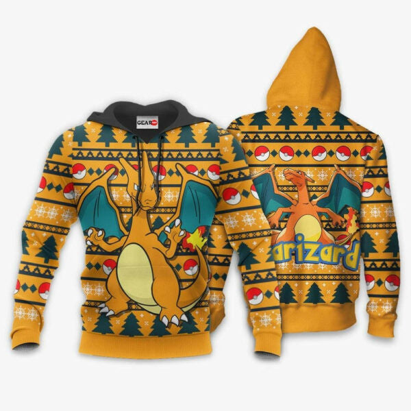Charizard Ugly Christmas Sweater Anime Pokemon Manga 1k736 Fan Gift Stylist Unisex Cartoon Graphic Outfits Aop 3d Hoodie, Zip Hoodie 950