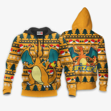 Charizard Ugly Christmas Sweater Anime Pokemon Manga 1k736 Fan Gift Stylist Unisex Cartoon Graphic Outfits Aop 3d Hoodie, Zip Hoodie 950