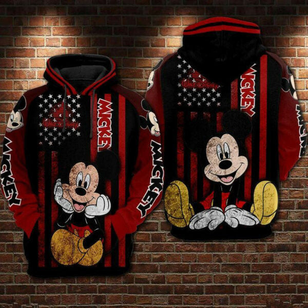 Disney Mickey Mouse Fan Gift No198, Cute Mickey American Flag Stylist Unisex 3d Hoodie 1327