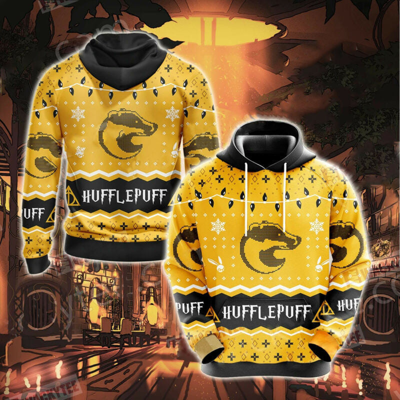 Harry Potter Christmas Hoodie Hufflepuff House Christmas Pattern 3d Hoodie Zip Hoodie