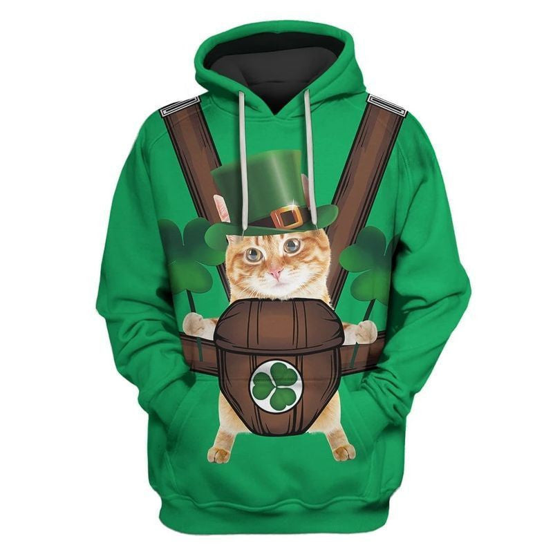 Cute Cat Saint Patrick's Day Over Print 3d Hoodie Zip Hoodie