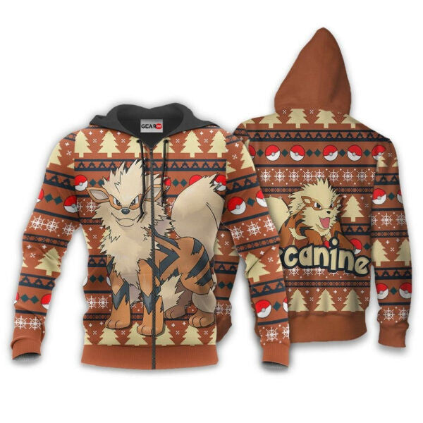 Arcanine Ugly Christmas Sweater Anime Pokemon 1k717 Fan Gift Stylist Unisex Cartoon Graphic Outfits Aop 3d Hoodie, Zip Hoodie 1291