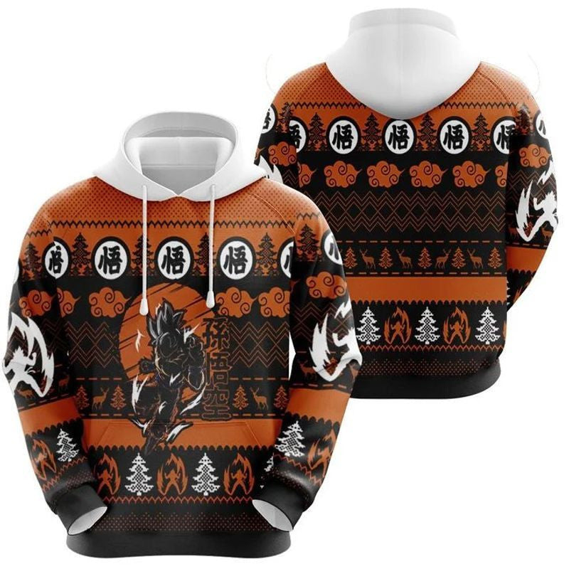 Son Goku Super Saiyan Fighting Dragon Ball Christmas Knitting Over Print 3d Hoodie Zip Hoodie