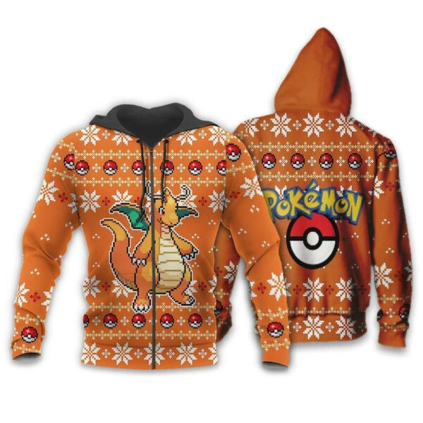 Dragonite Anime Pokemon Manga Ugly Christmas Sweater 1k818 Fan Gift Stylist Unisex Cartoon Graphic Outfits Aop 3d Hoodie Zip Hoodie 612