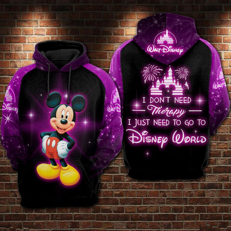 I Dont Need Therapy I Need Disneyworld Mickey Over Print 3d Hoodie Zip Hoodie 1