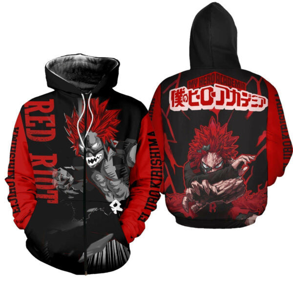 Eijirou Kirishima My Hero Academia Anime 2k856 Fan Gift Stylist Unisex Cartoon 3d Hoodie Zip Hoodie 868