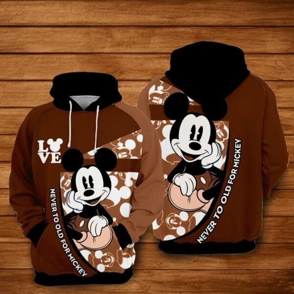 Mickey Mouse Love Never To Old For Mickey Over Print 3d Hoodie Zip Hoodie 1901