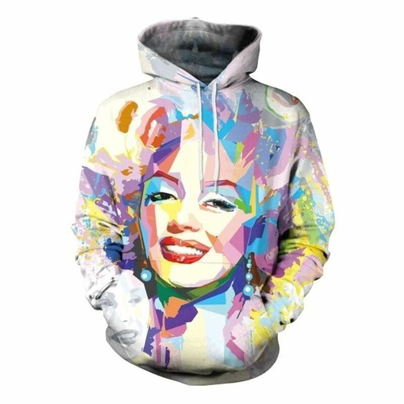 Marilyn Monroe Figure Graffiti Relaxed Fit White Over Print 3d Hoodie Zip Hoodie