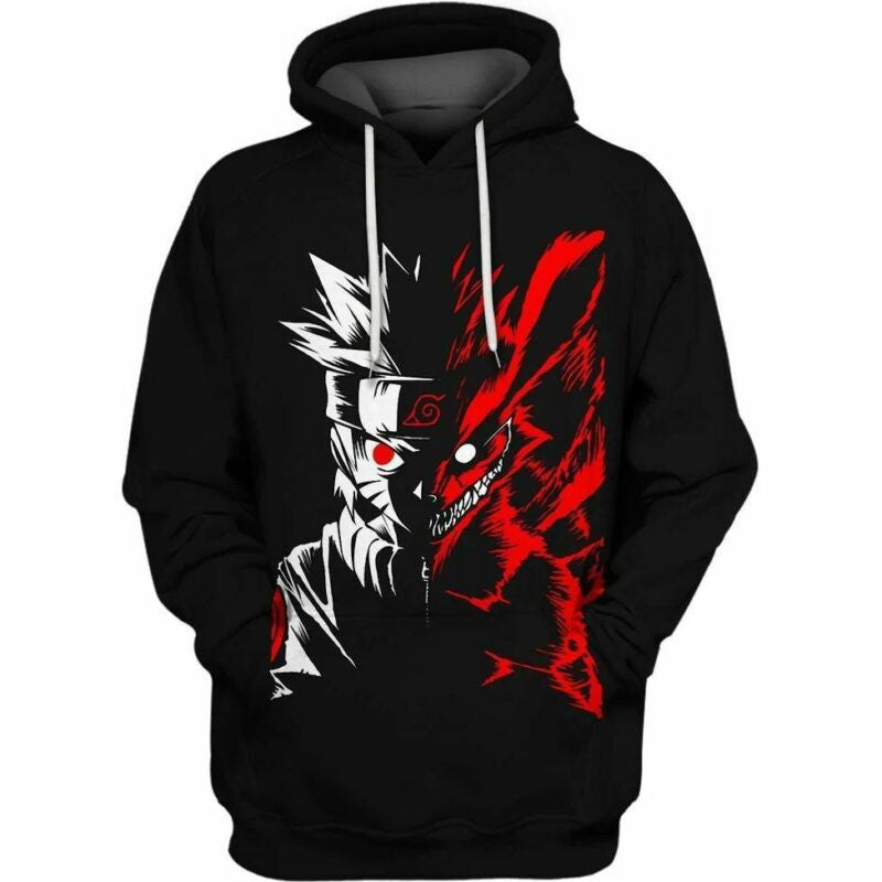 Two Face Naruto White And Red Over Print 3d Hoodie Zip Hoodie