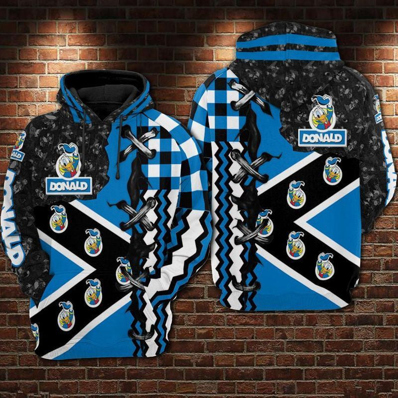 Donald Duck Pattern Patches Disney Over Print 3d Hoodie Zip Hoodie