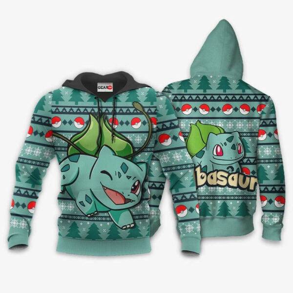 Bulbasaur Ugly Christmas Sweate Anime Pokemon Manga 1k730 Fan Gift Stylist Unisex Cartoon Graphic Outfits Aop 3d Hoodie, Zip Hoodie 891