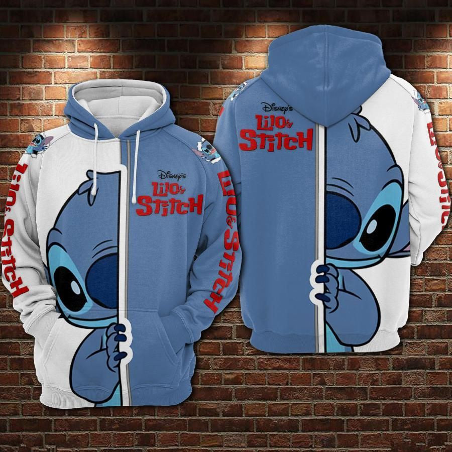 Cartoon Lilo And Stitch Over Print 3d Hoodie Zip Hoodie 1077