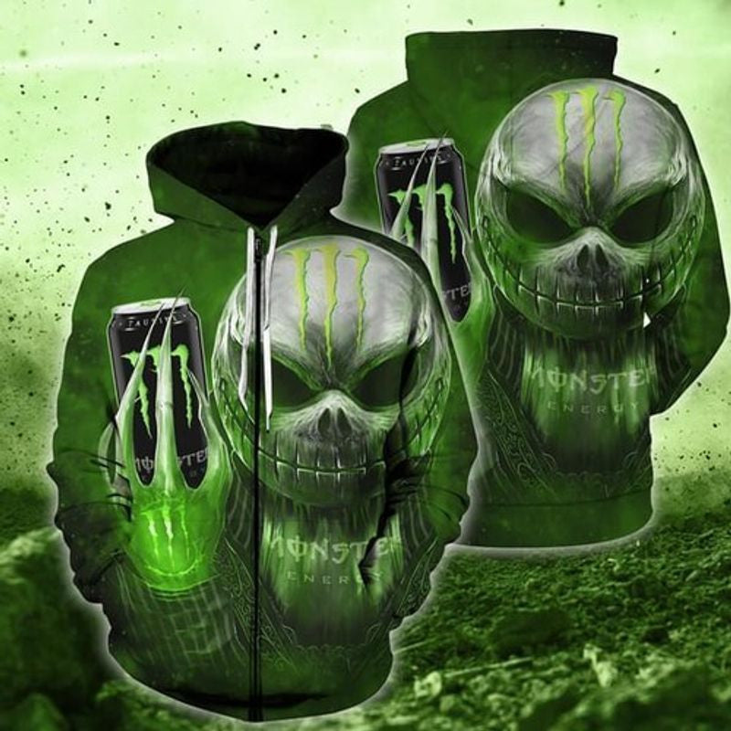 Jack Skellington Holds Green Monster Energy Drinks 3d Zip Hoodie 5