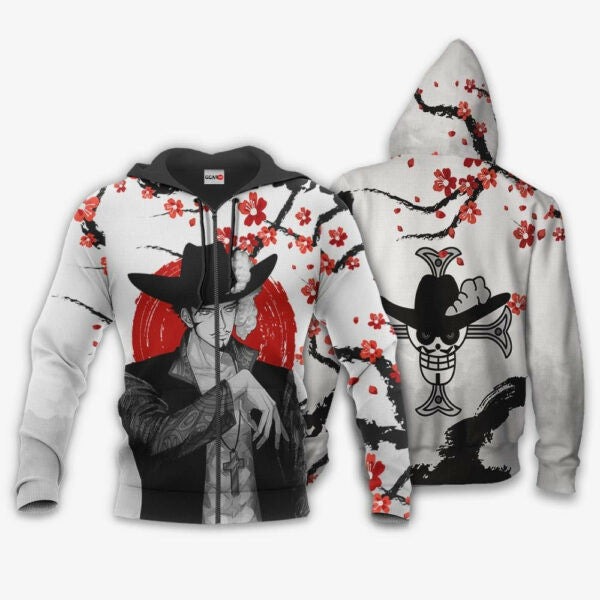 Dracule Mihawk Japan Cherry Blossoms One Piece Anime 1k674 Fan Gift Stylist Unisex Cartoon Graphic Outfits Aop 3d Hoodie, Zip Hoodie 1479