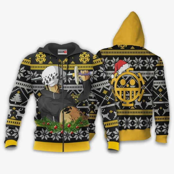 Trafalgar Law Ugly Christmas Sweater One Piece Anime 1k508 Fan Gift Stylist Unisex Cartoon Graphic Outfits Aop 3d Hoodie, Zip Hoodie 2327