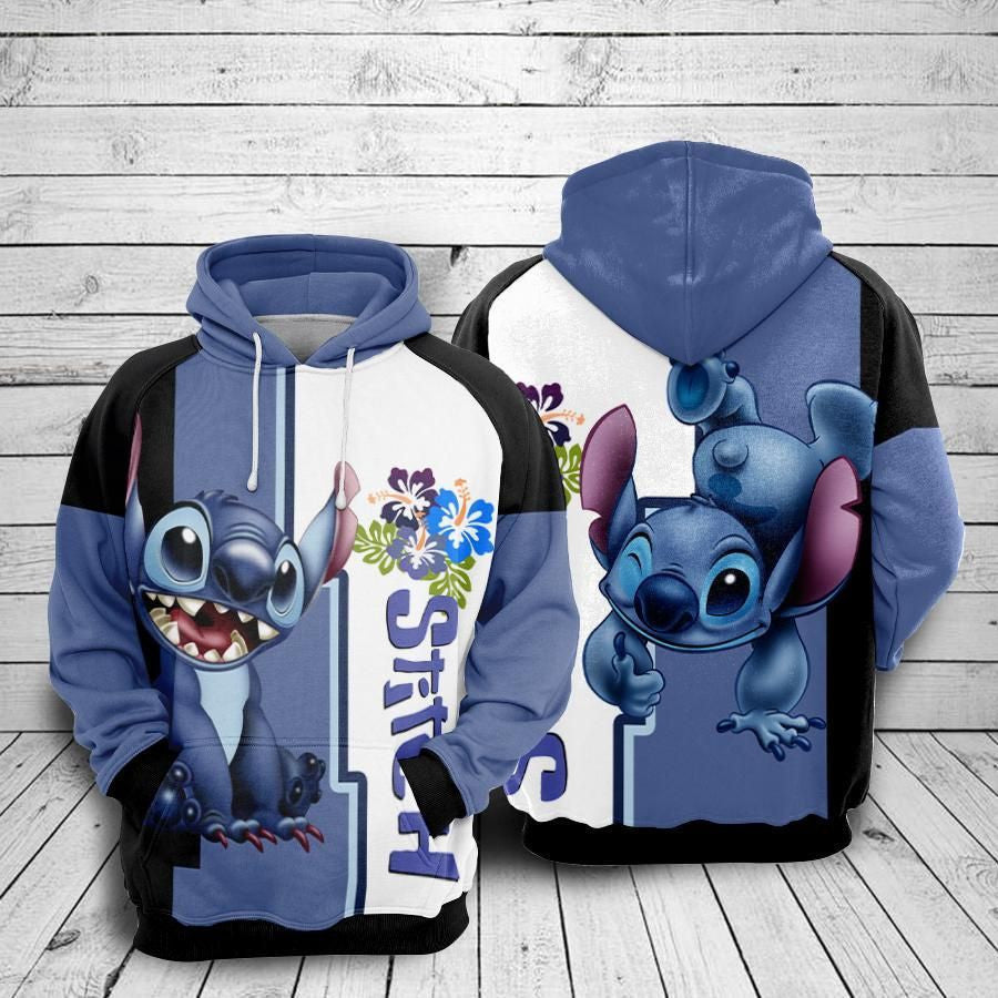 Flowers Cartoon Lilo And Stitch Over Print 3d Hoodie Zip Hoodie 1159