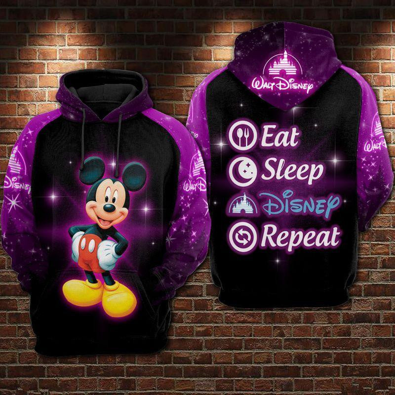Mickey Mouse Eat Sleep Dn Repeat Galaxy Purple 3d Hoodie Zip Hoodie