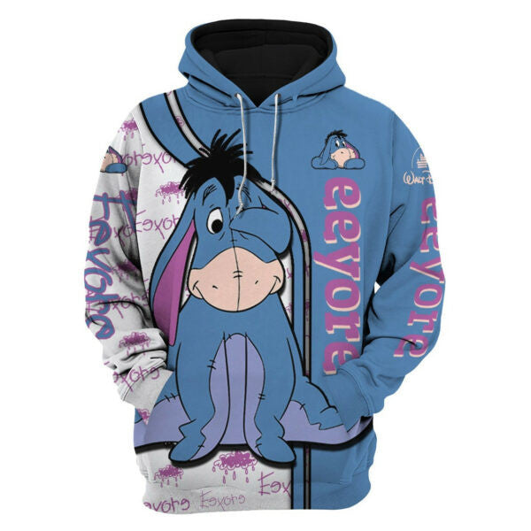Eeyore Donkey Fan Gift, Eeyore Donkey Stylist Unisex Cartoon Graphic Outfits Gift Aop Hoodie, Zip Hoodie 319