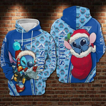 Christmas Cute Santa Stitch Disney Logo Blue 3d Hoodie Zip Hoodie