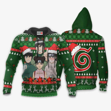 Konoha Team Guy Ugly Christmas Naruto Anime 1k413 Fan Gift Stylist Unisex Cartoon Graphic Outfits Aop 3d Hoodie, Zip Hoodie 1040