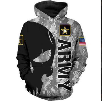 U.s Army Skull Digital Gray Camo Over Print 3d Hoodie Zip Hoodie