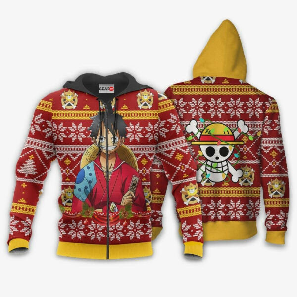 Luff Ugly Christmas Sweater One Piece Anime 1k510 Fan Gift Stylist Unisex Cartoon Graphic Outfits Aop 3d Hoodie, Zip Hoodie 1118