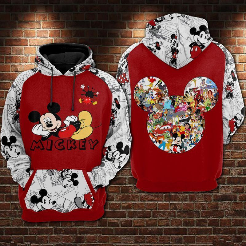 Mickey Comic Style Over Print 3d Hoodie Zip Hoodie