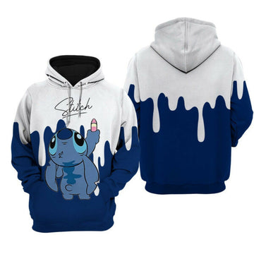 Stitch Navy Dripping Paint Disney Fan, Stitch Navy Dripping Paint, Stylist Unisex Cartoon Graphic Outfits Aop Hoodie 2372