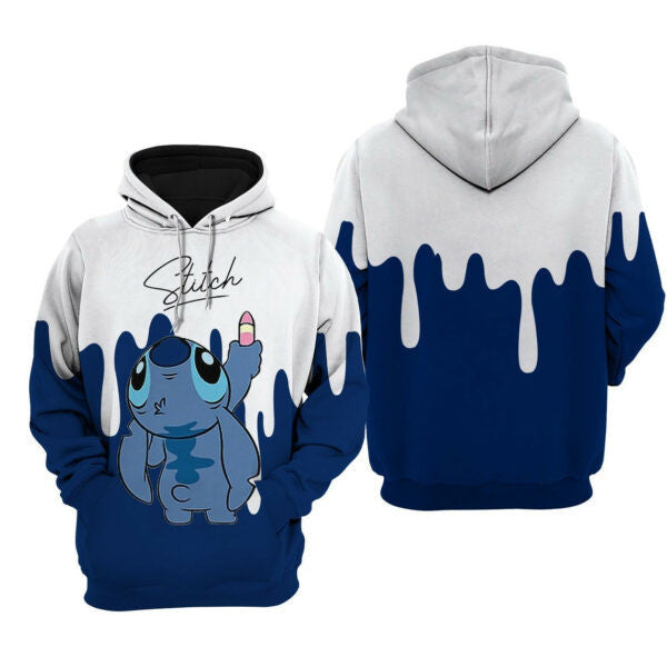 Stitch Navy Dripping Paint Disney Fan, Stitch Navy Dripping Paint, Stylist Unisex Cartoon Graphic Outfits Aop Hoodie 2372
