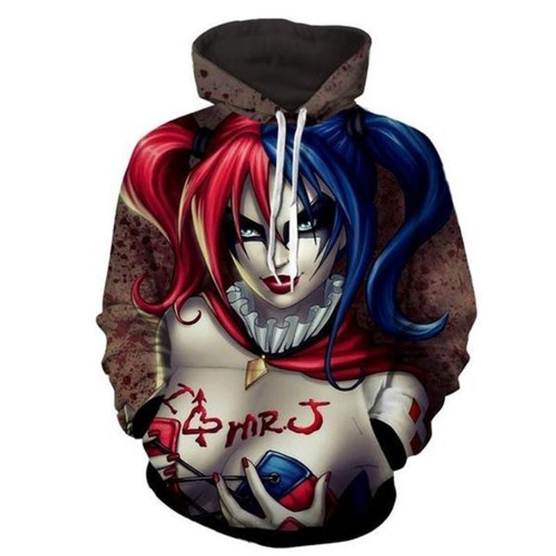 Harley Quinn I Love Mr Joker Red Tattoo 3d Hoodie