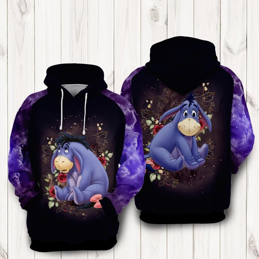 Eeyore And Flowers Cartoon Winnie The Pooh Over Print 3d Hoodie Zip Hoodie 113