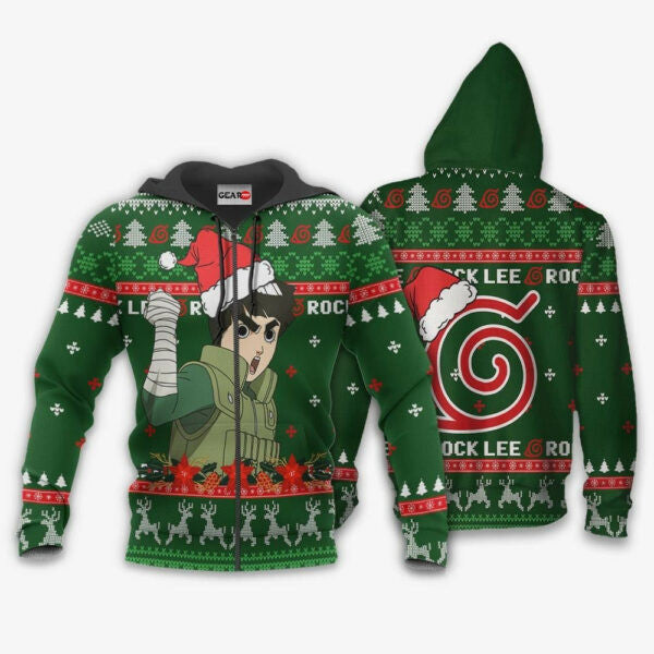 Rock Lee Ugly Christmas Naruto Anime 1k425 Fan Gift Stylist Unisex Cartoon Graphic Outfits Aop 3d Hoodie, Zip Hoodie 2063