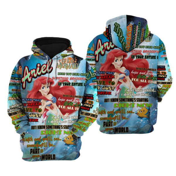 Ariel Punk Words Pattern Disney Fan Gift Stylist Unisex Cartoon Graphic Outfits Aop Hoodie, Zip Hoodie 1628