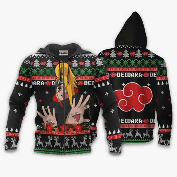 Akatsuki Deidara Christmas Naruto Anime 1k436 Fan Gift Stylist Unisex Cartoon Graphic Outfits Aop 3d Hoodie, Zip Hoodie 889