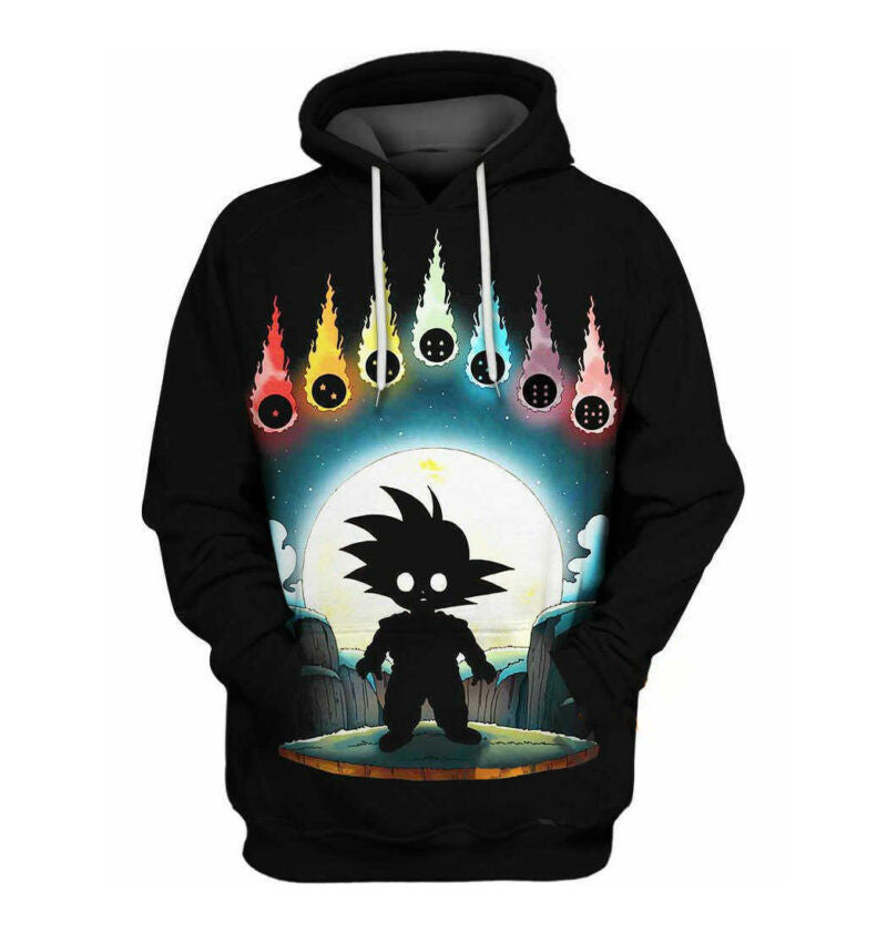 Kid Goku Multicolor 7 Dragon Balls Black Hoodie Goku 3d Hoodie Zip Hoodie