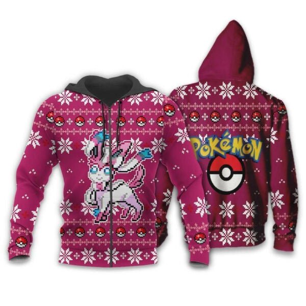 Sylveon Anime Pokemon Manga Ugly Christmas Sweater 1k857 Fan Gift Stylist Unisex Cartoon Graphic Outfits Aop 3d Hoodie Zip Hoodie 2365