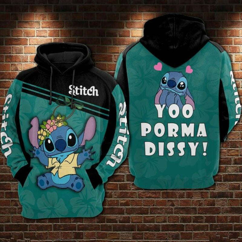 Stitch Cartoon Lilo And Stitch Yoo Porma Dissy Over Print 3d Hoodie Zip Hoodie