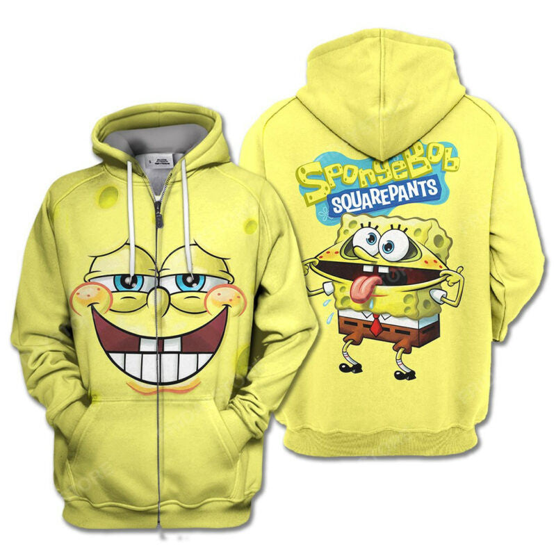 Cartoon Spongebob Squarepants Silly Face Hoodie Zip Hoodie