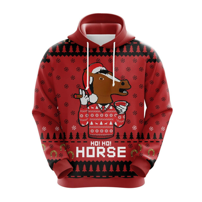Horse Christmas Hoodie Ho Ho Horse Christmas Pattern Red 3d Hoodie Zip Hoodie