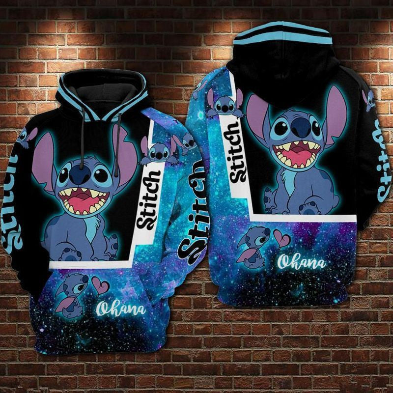 Stitch Blue Galaxy Over Print 3d Hoodie Zip Hoodie