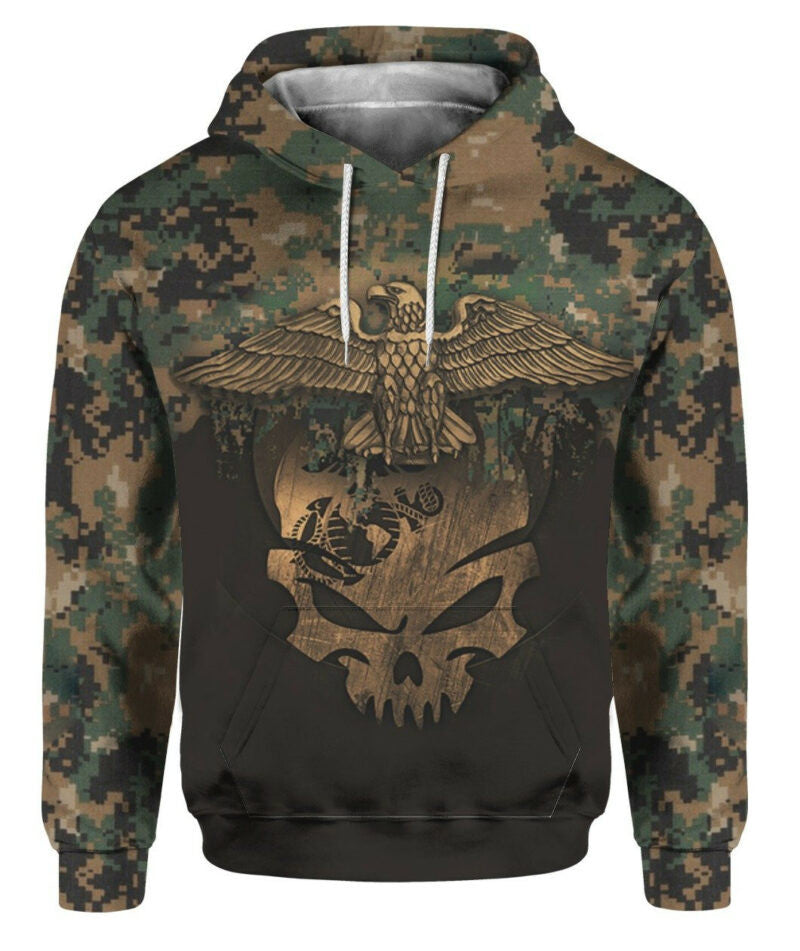 Marine Veteran Skull Eagle Camouflage Black 3d Hoodie Zip Hoodie